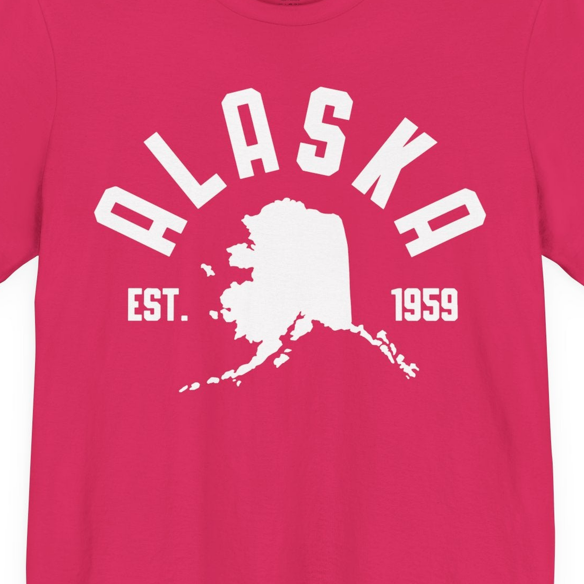 Vintage Alaska State Outline Est 1959 Retro Collegiate Shirt — Premium Tee Premium T-Shirt – Fuchsia – Alaska Cruise Shirts Close Up