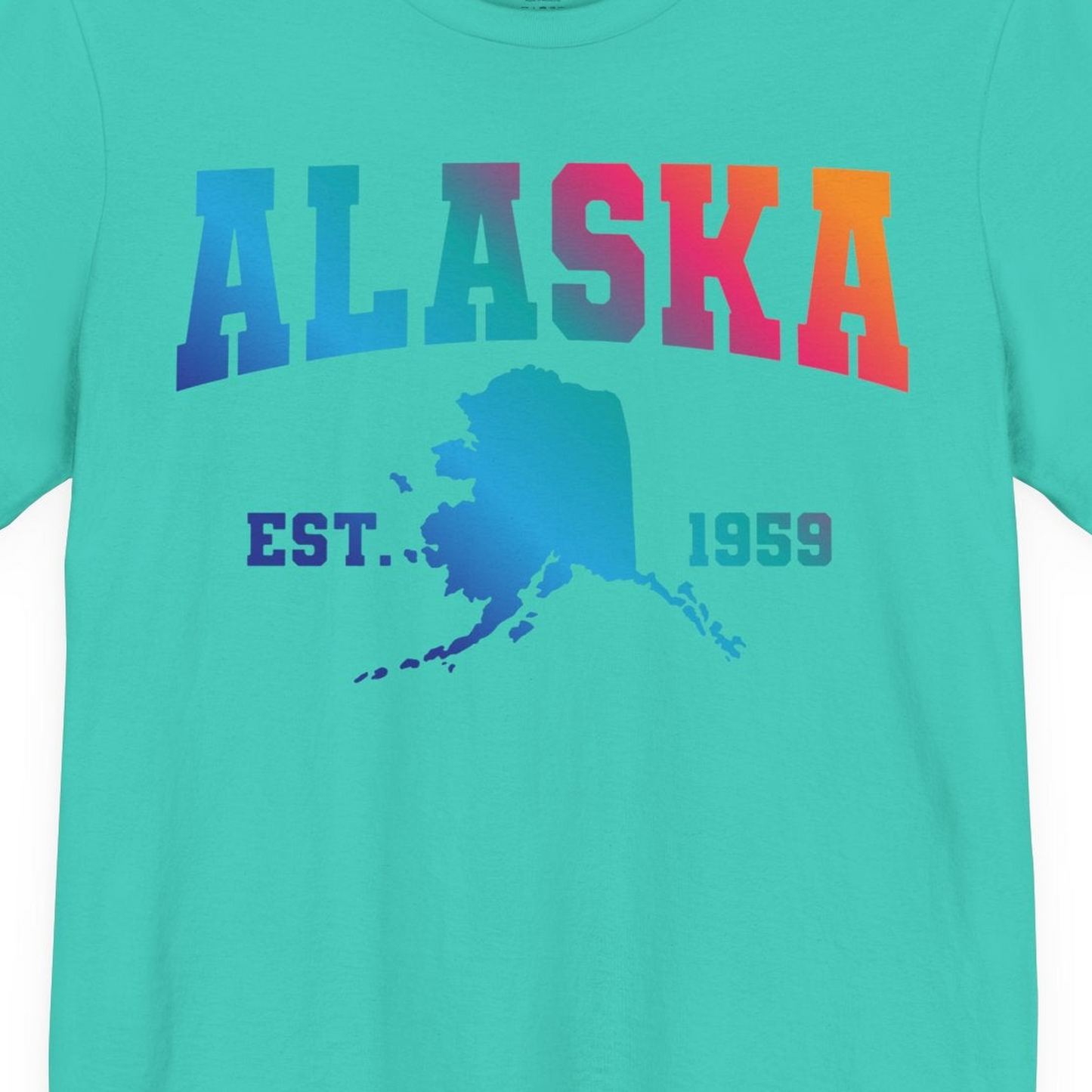 Retro Alaska Est 1959 Shirt Premium T-Shirt – Teal – Alaska Cruise Shirts Close Up