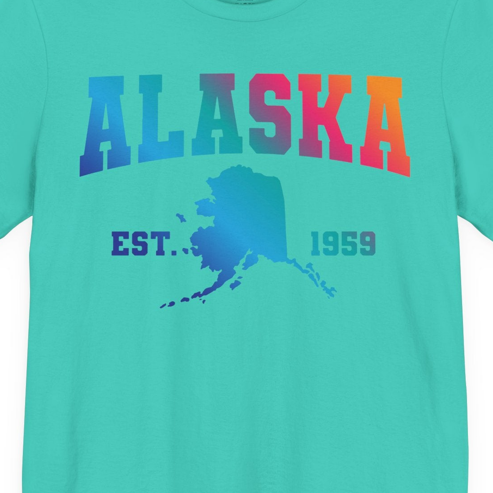 Retro Alaska Est 1959 Shirt Premium T-Shirt – Teal – Alaska Cruise Shirts Close Up