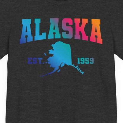 Retro Alaska Est 1959 Shirt Premium T-Shirt – Dark Grey Heather – Alaska Cruise Shirts Close Up