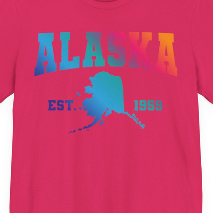 Retro Alaska Est 1959 Shirt Premium T-Shirt – Fuchsia – Alaska Cruise Shirts Close Up