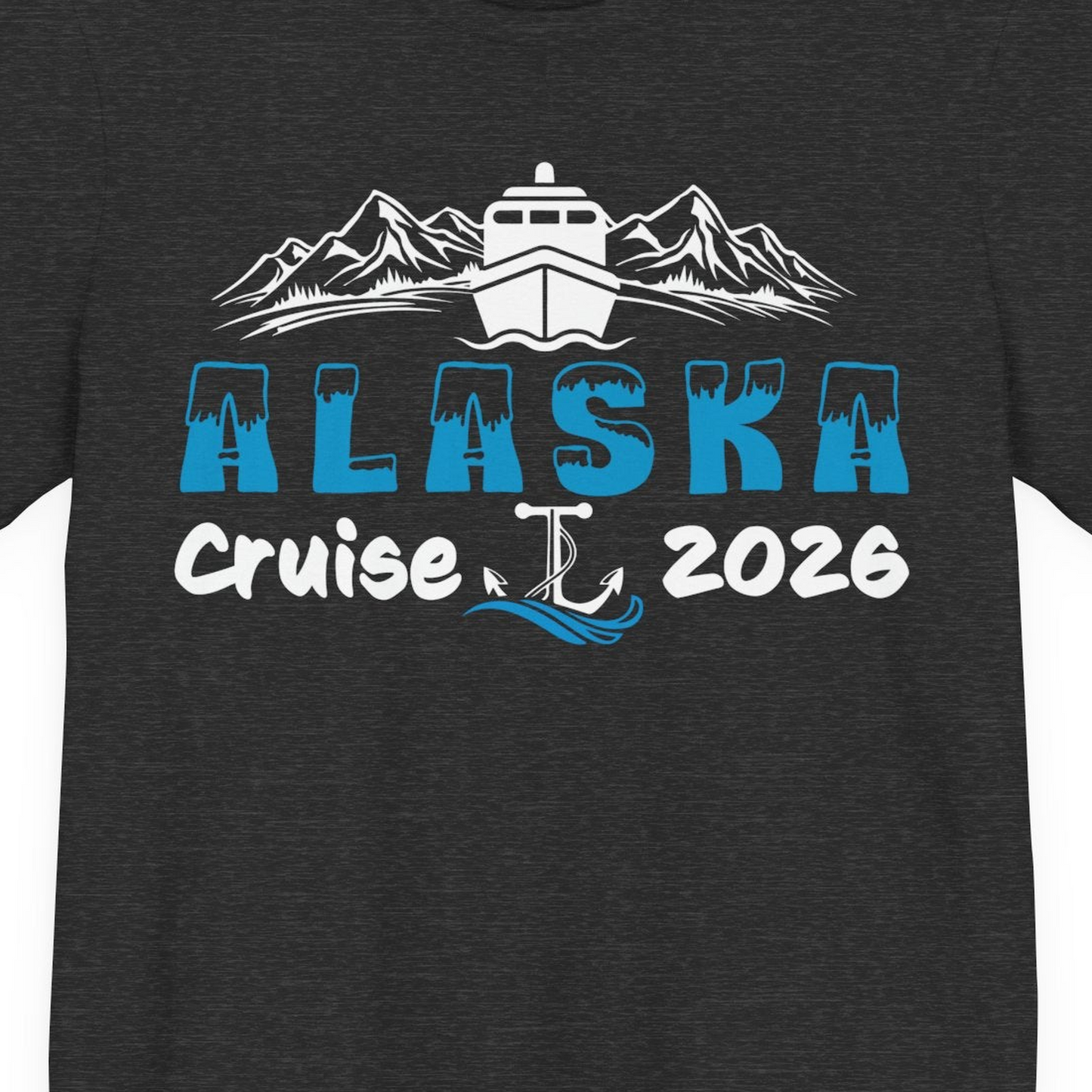 Alaska Cruise 2026 Shirt Premium T-Shirt – Dark Grey Heather – Alaska Cruise Shirts Close Up