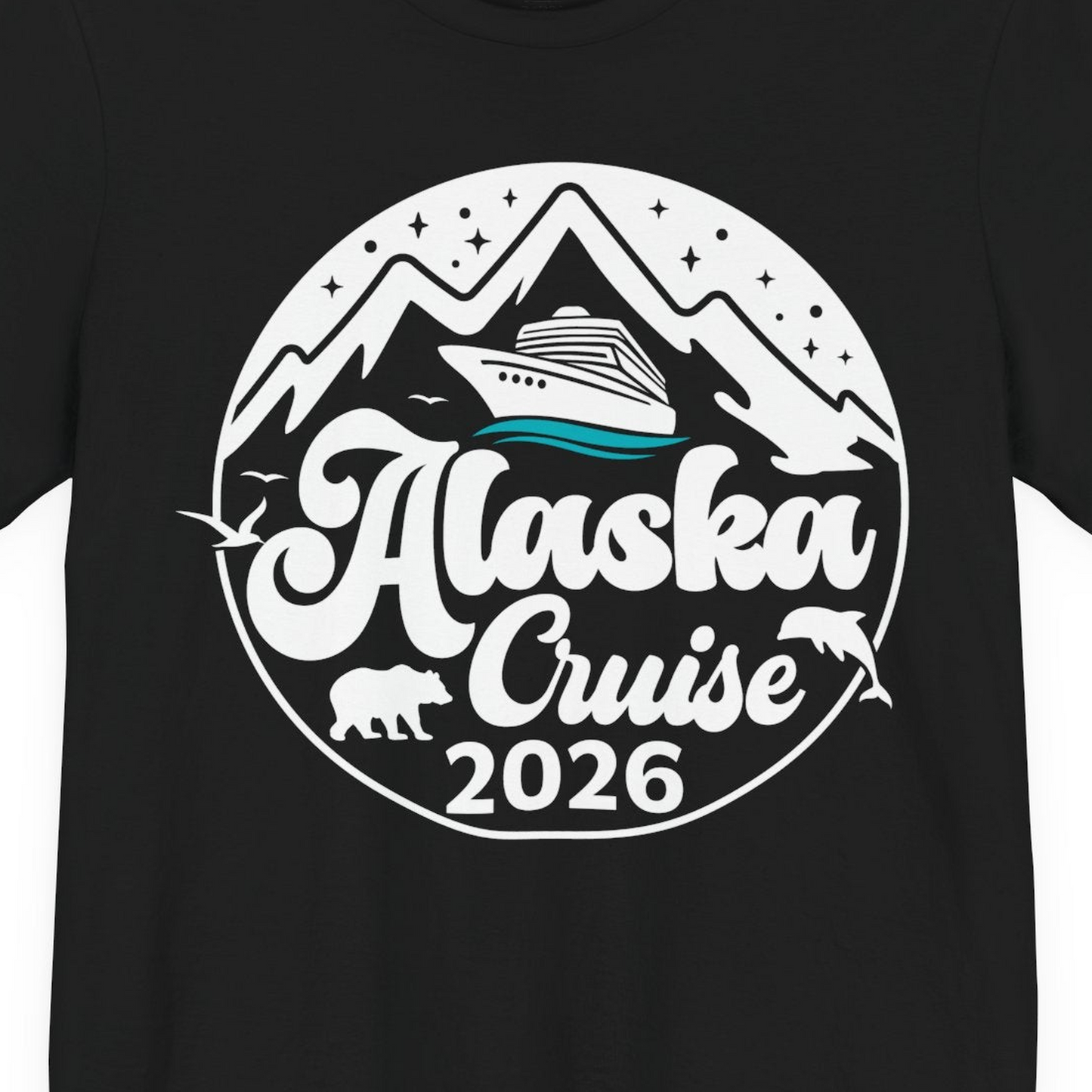 Alaska Cruise 2026 Shirt Premium T-Shirt – Black – Alaska Cruise Shirts Close Up