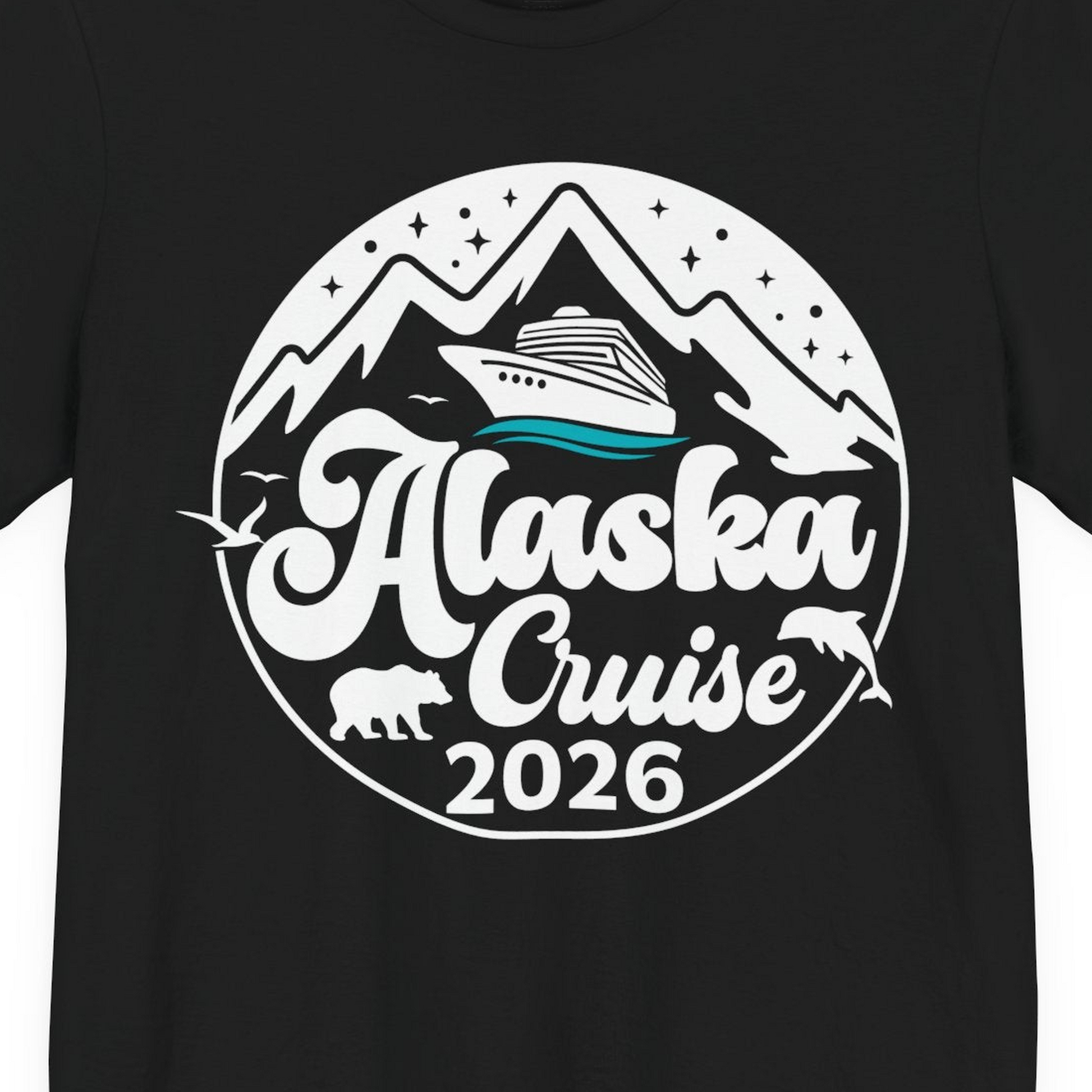 Alaska Cruise 2026 Shirt Premium T-Shirt – Black – Alaska Cruise Shirts Close Up