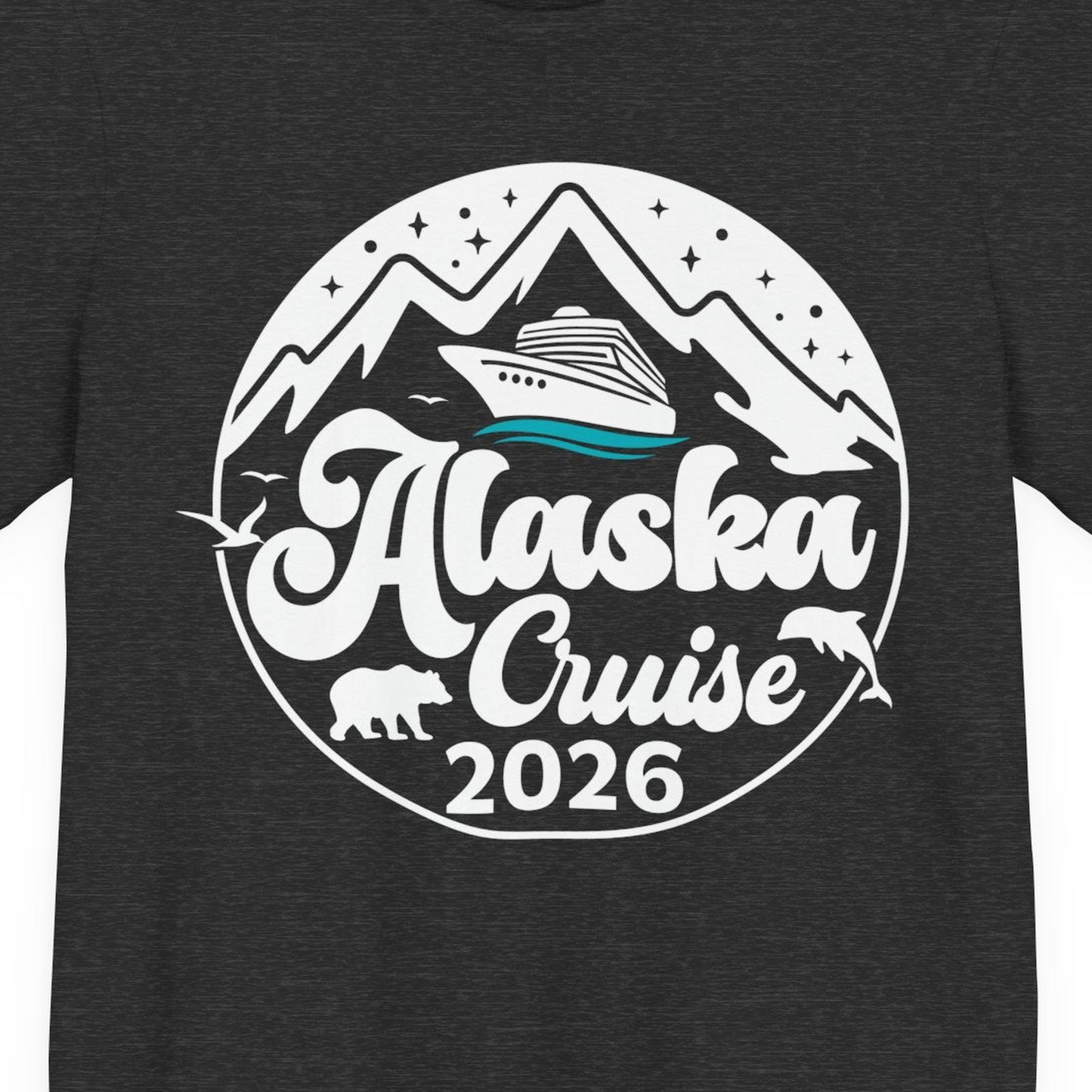 Alaska Cruise 2026 Shirt Premium T-Shirt – Dark Grey Heather – Alaska Cruise Shirts Close Up