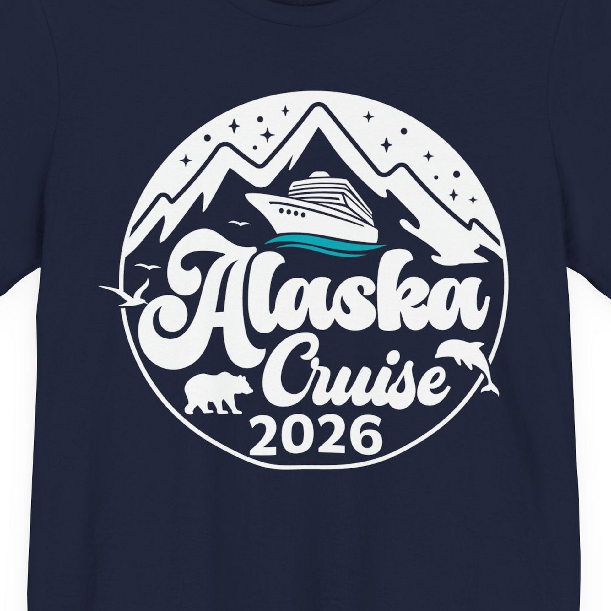 Alaska Cruise 2026 Shirt Premium T-Shirt – Navy – Alaska Cruise Shirts Close Up