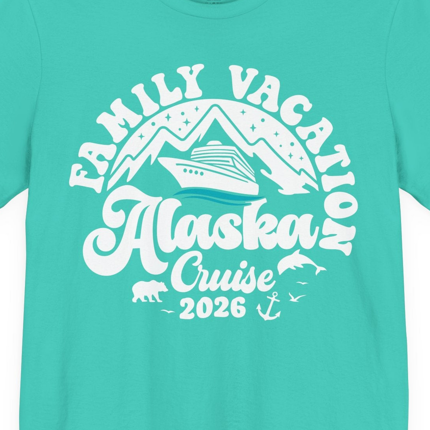 Alaska Family Cruise Shirt Premium T-Shirt – Teal – Alaska Cruise Shirts Close Up