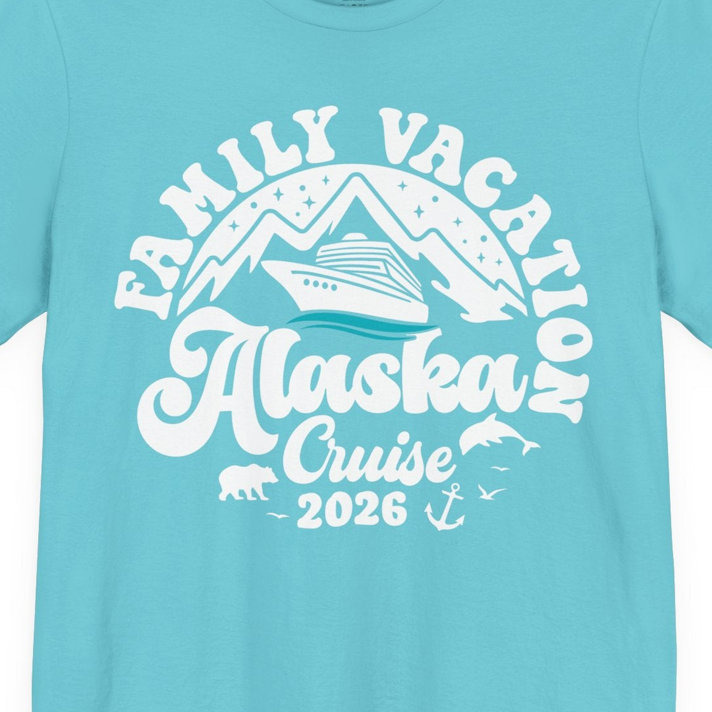 Alaska Family Cruise Shirt Premium T-Shirt – Turquoise – Alaska Cruise Shirts Close Up
