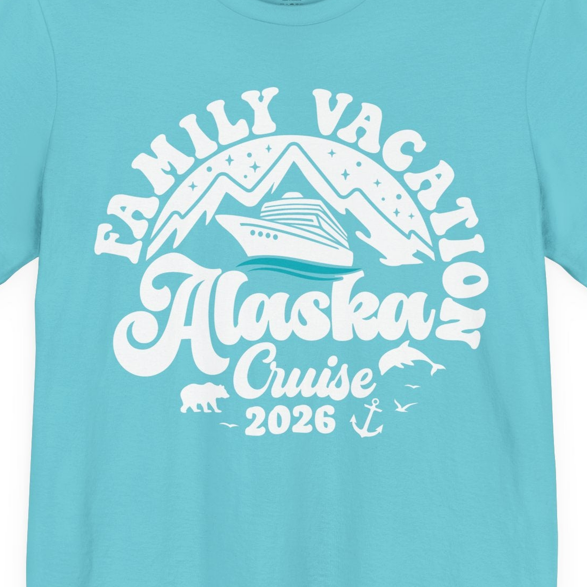 Alaska Family Cruise Shirt Premium T-Shirt – Turquoise – Alaska Cruise Shirts Close Up
