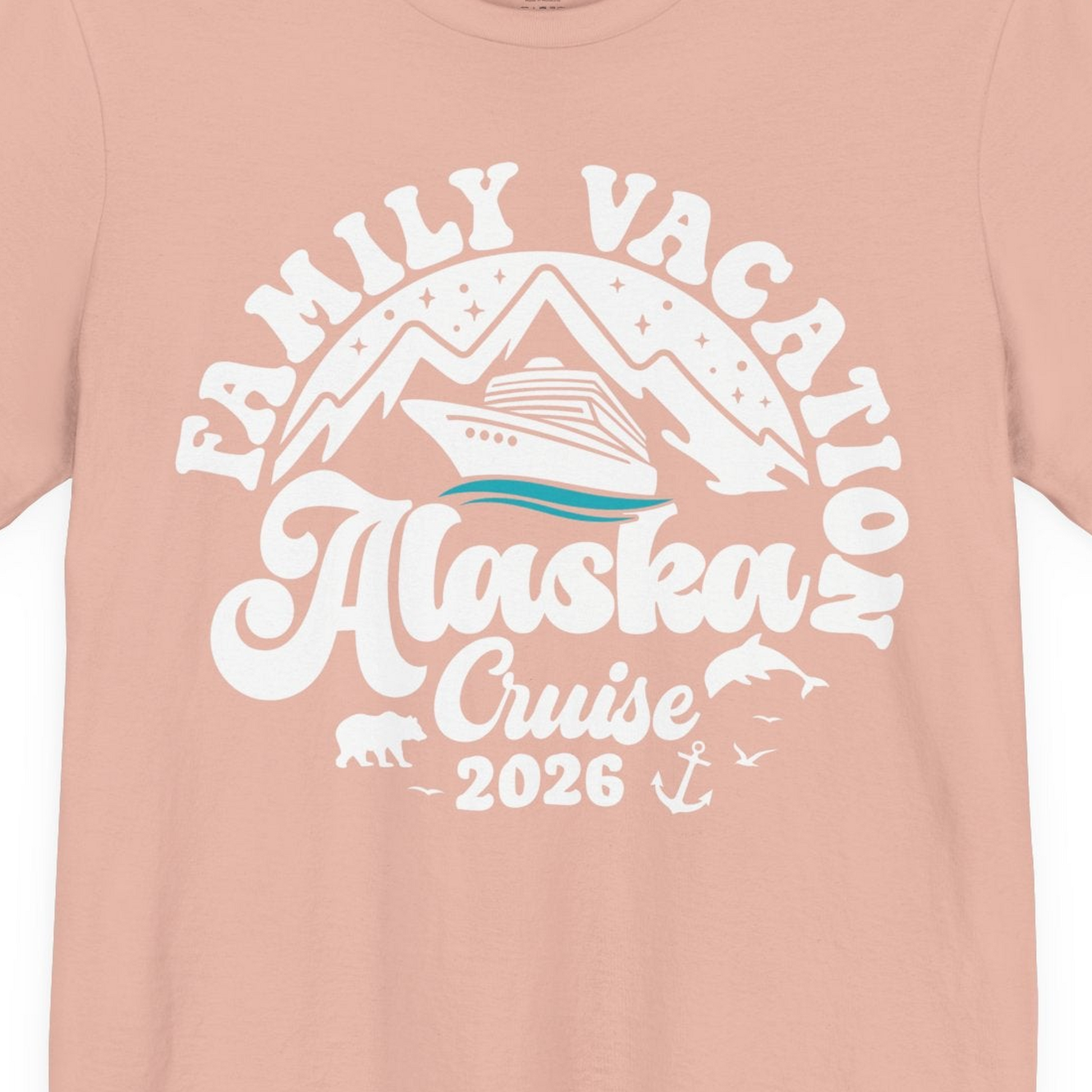Alaska Family Cruise Shirt Premium T-Shirt – Peach – Alaska Cruise Shirts Close Up