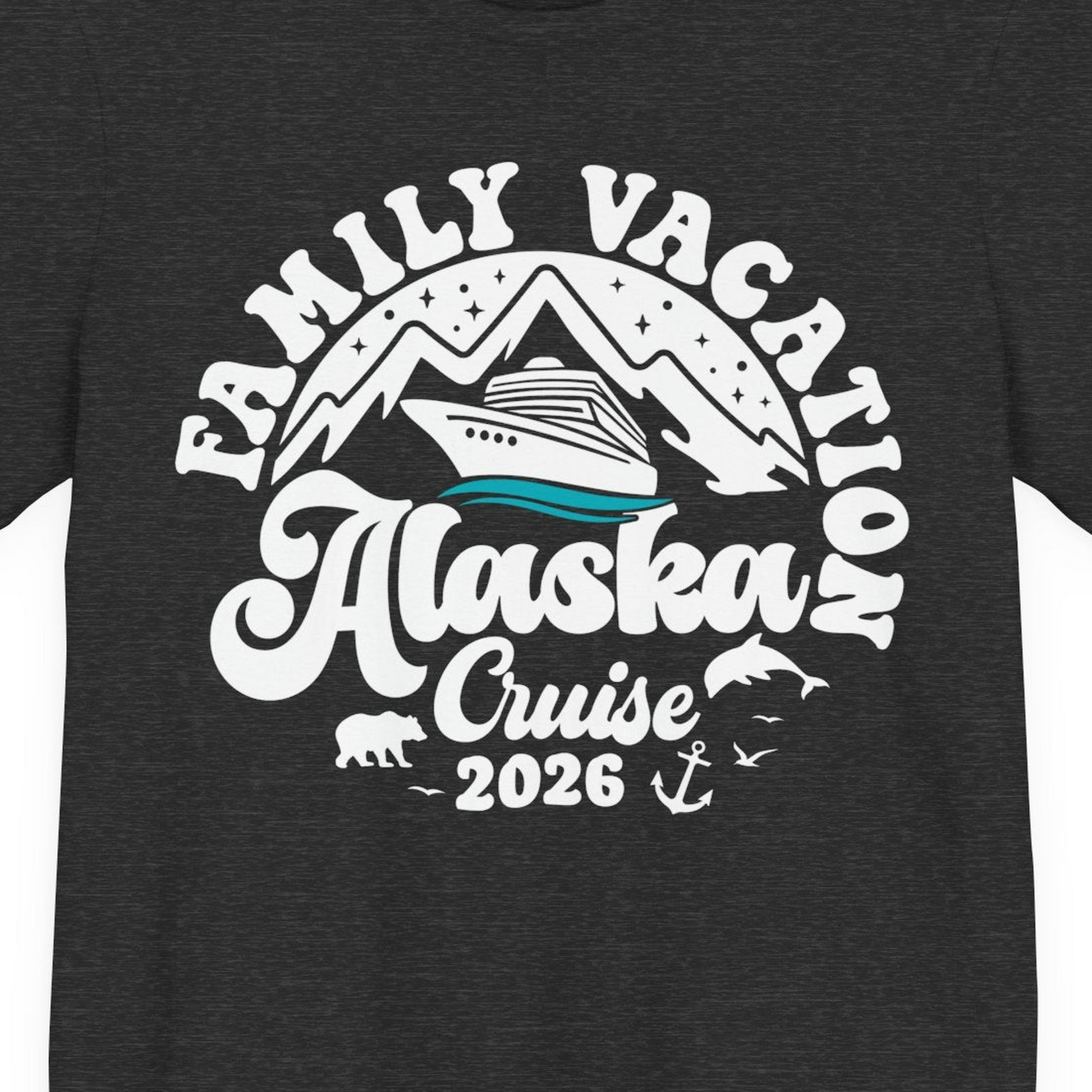 Alaska Family Cruise Shirt Premium T-Shirt – Dark Grey Heather – Alaska Cruise Shirts Close Up