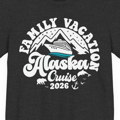 Alaska Family Cruise Shirt Premium T-Shirt – Dark Grey Heather – Alaska Cruise Shirts Close Up