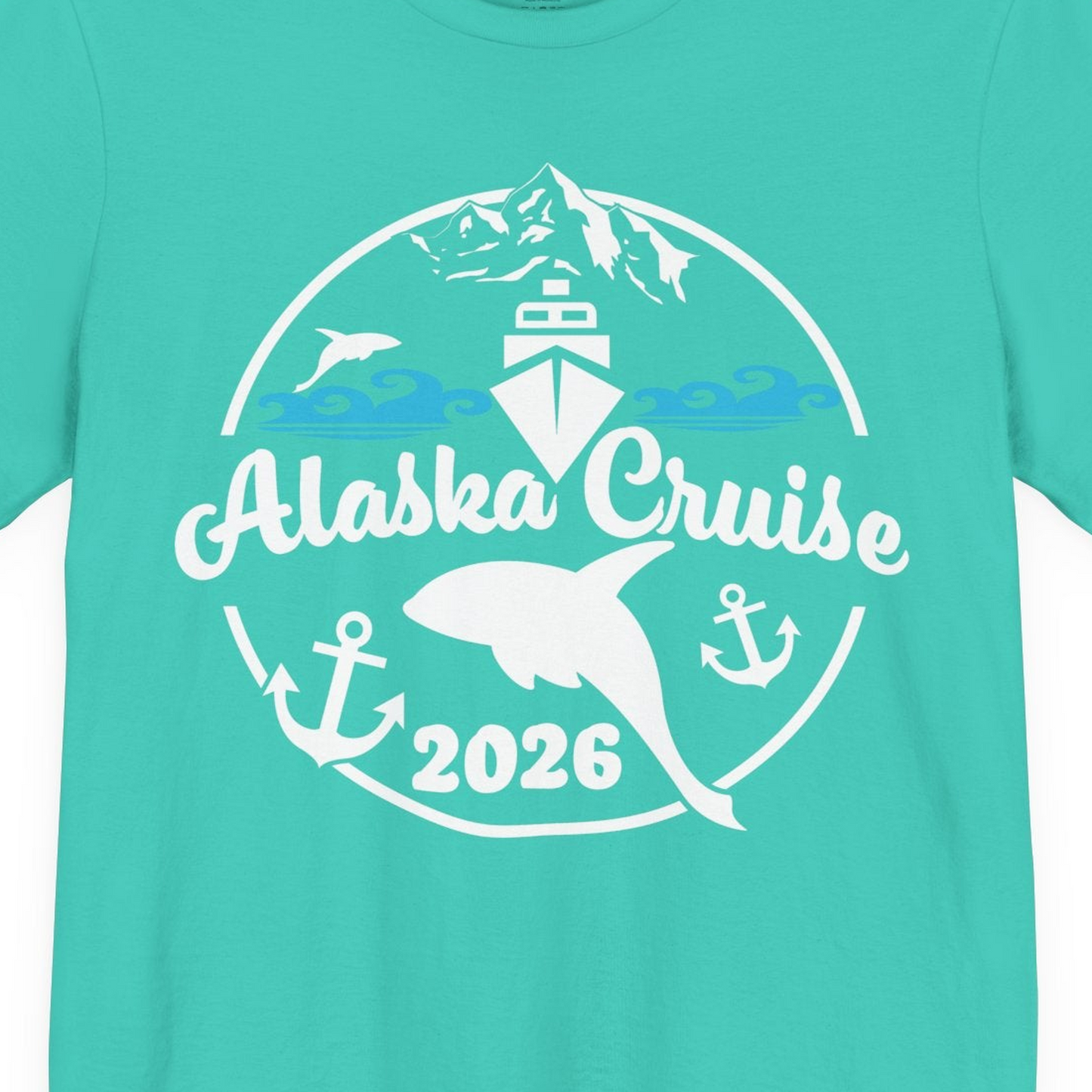 Alaska Cruise 2026 Shirt Premium T-Shirt – Teal – Alaska Cruise Shirts Close Up