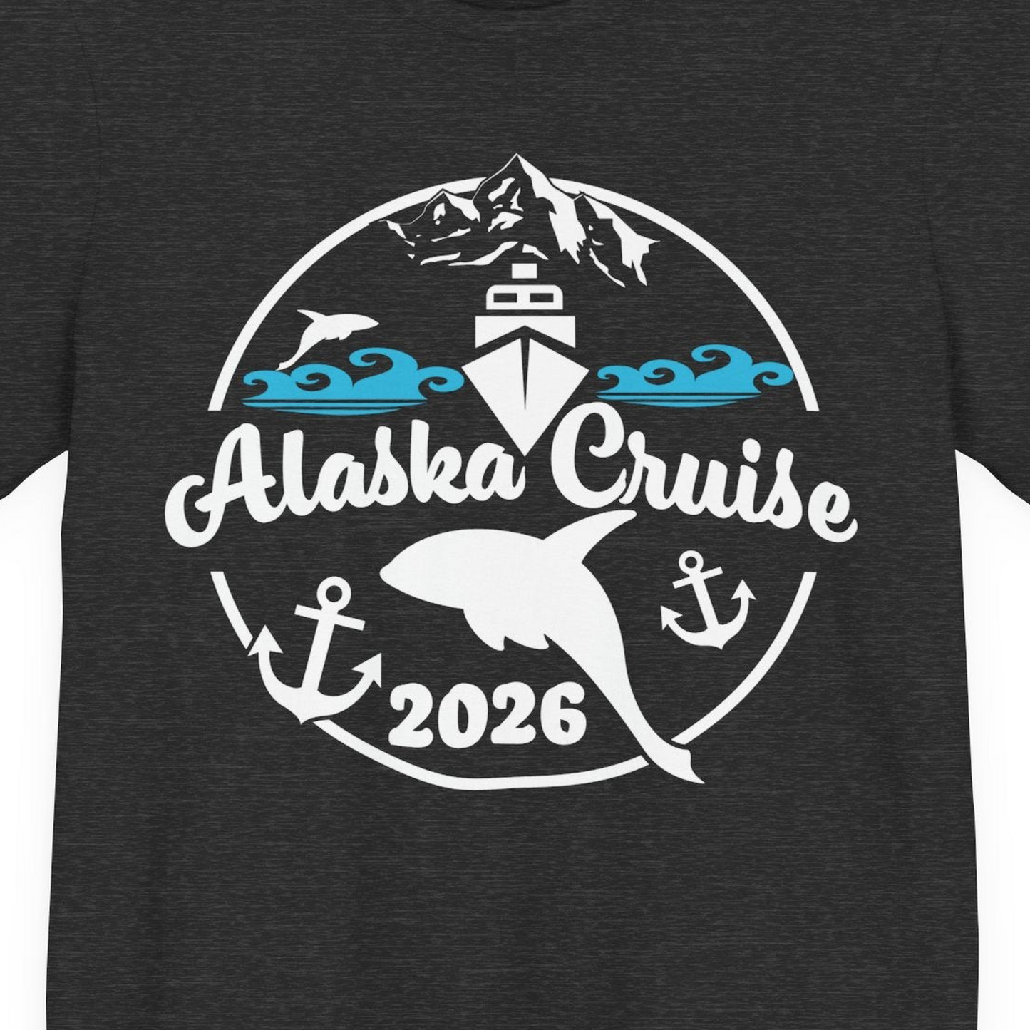 Alaska Cruise 2026 Shirt Premium T-Shirt – Dark Grey Heather – Alaska Cruise Shirts Close Up