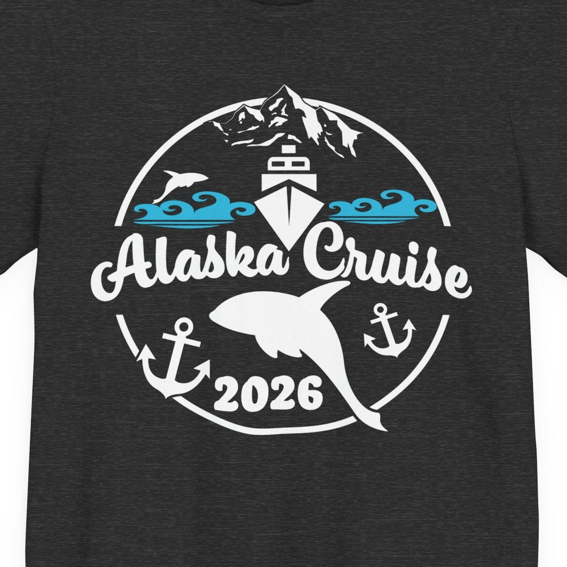 Alaska Cruise 2026 Shirt Premium T-Shirt – Dark Grey Heather – Alaska Cruise Shirts Close Up