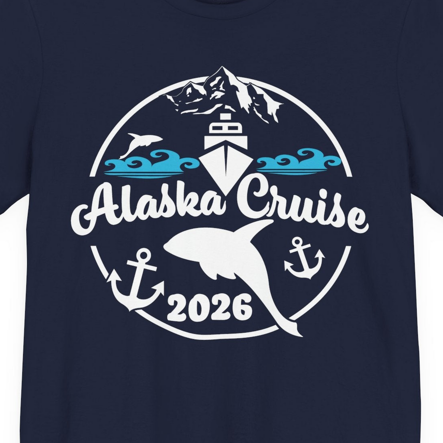 Alaska Cruise 2026 Shirt Premium T-Shirt – Navy – Alaska Cruise Shirts Close Up
