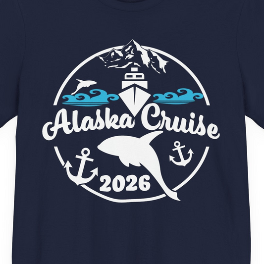 Alaska Cruise 2026 Shirt Premium T-Shirt – Navy – Alaska Cruise Shirts Close Up