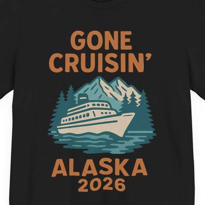 Gone Cruisin Alaska 2026 Retro Cruise Ship Nature Scenery Shirt — Premium Tee Premium T-Shirt – Black – Alaska Cruise Shirts Close Up