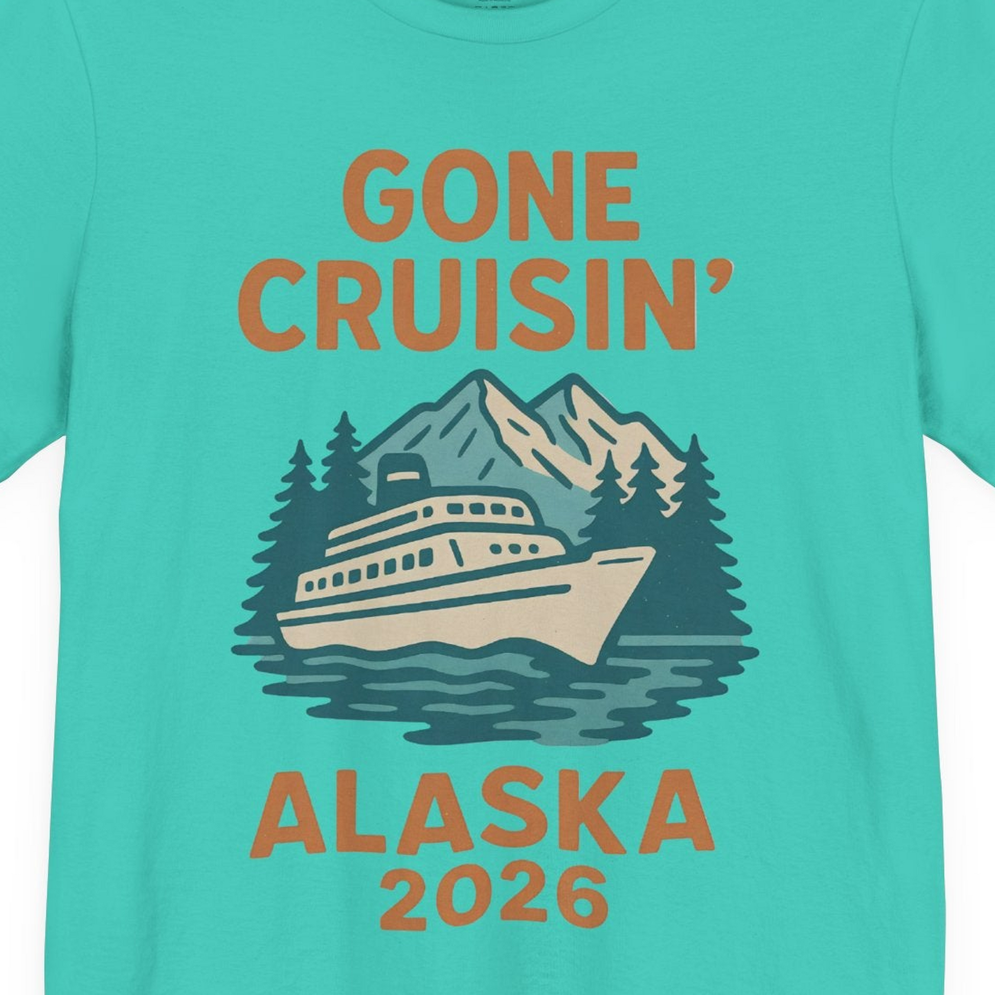 Gone Cruisin Alaska 2026 Retro Cruise Ship Nature Scenery Shirt — Premium Tee Premium T-Shirt – Teal – Alaska Cruise Shirts Close Up