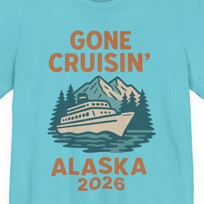 Gone Cruisin Alaska 2026 Retro Cruise Ship Nature Scenery Shirt — Premium Tee Premium T-Shirt – Turquoise – Alaska Cruise Shirts Close Up