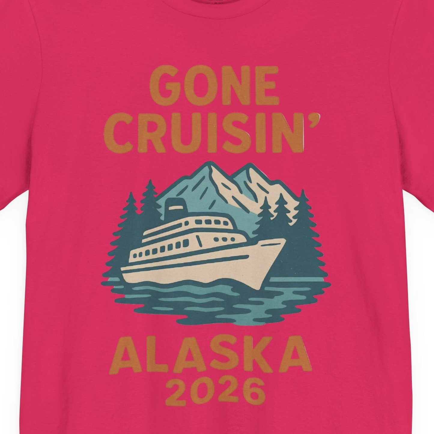 Gone Cruisin Alaska 2026 Retro Cruise Ship Nature Scenery Shirt — Premium Tee Premium T-Shirt – Fuchsia – Alaska Cruise Shirts Close Up