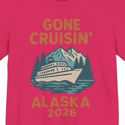 Gone Cruisin Alaska 2026 Retro Cruise Ship Nature Scenery Shirt — Premium Tee Premium T-Shirt – Fuchsia – Alaska Cruise Shirts Close Up