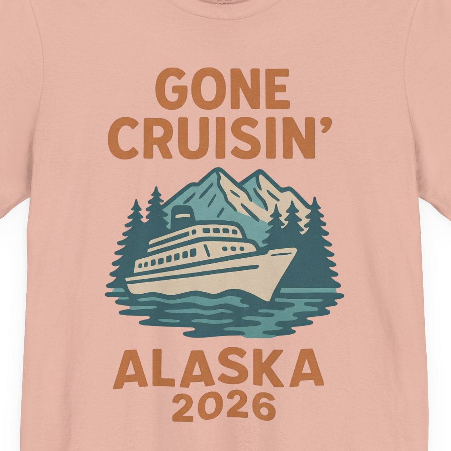 Gone Cruisin Alaska 2026 Retro Cruise Ship Nature Scenery Shirt — Premium Tee Premium T-Shirt – Peach – Alaska Cruise Shirts Close Up