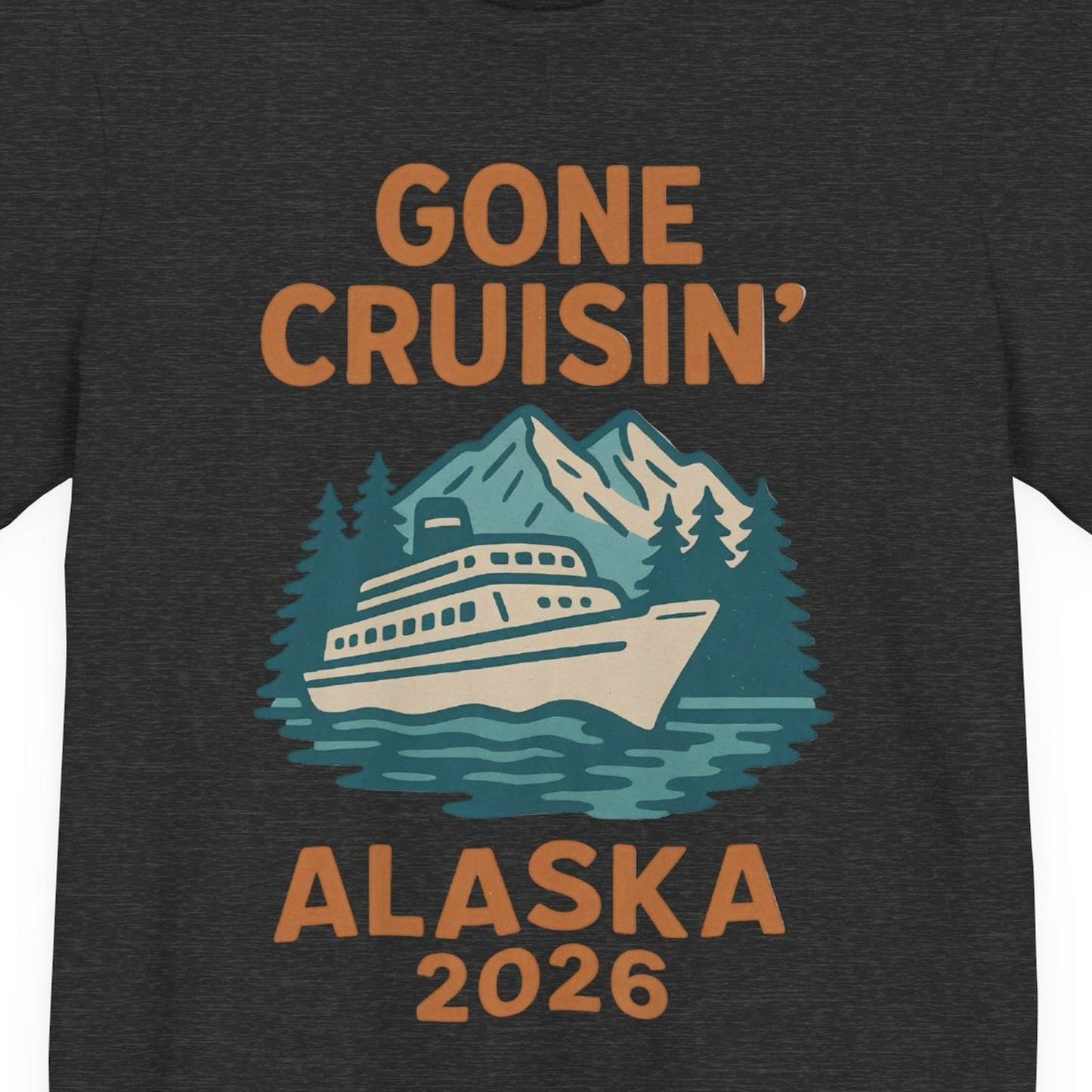 Gone Cruisin Alaska 2026 Retro Cruise Ship Nature Scenery Shirt — Premium Tee Premium T-Shirt – Dark Grey Heather – Alaska Cruise Shirts Close Up
