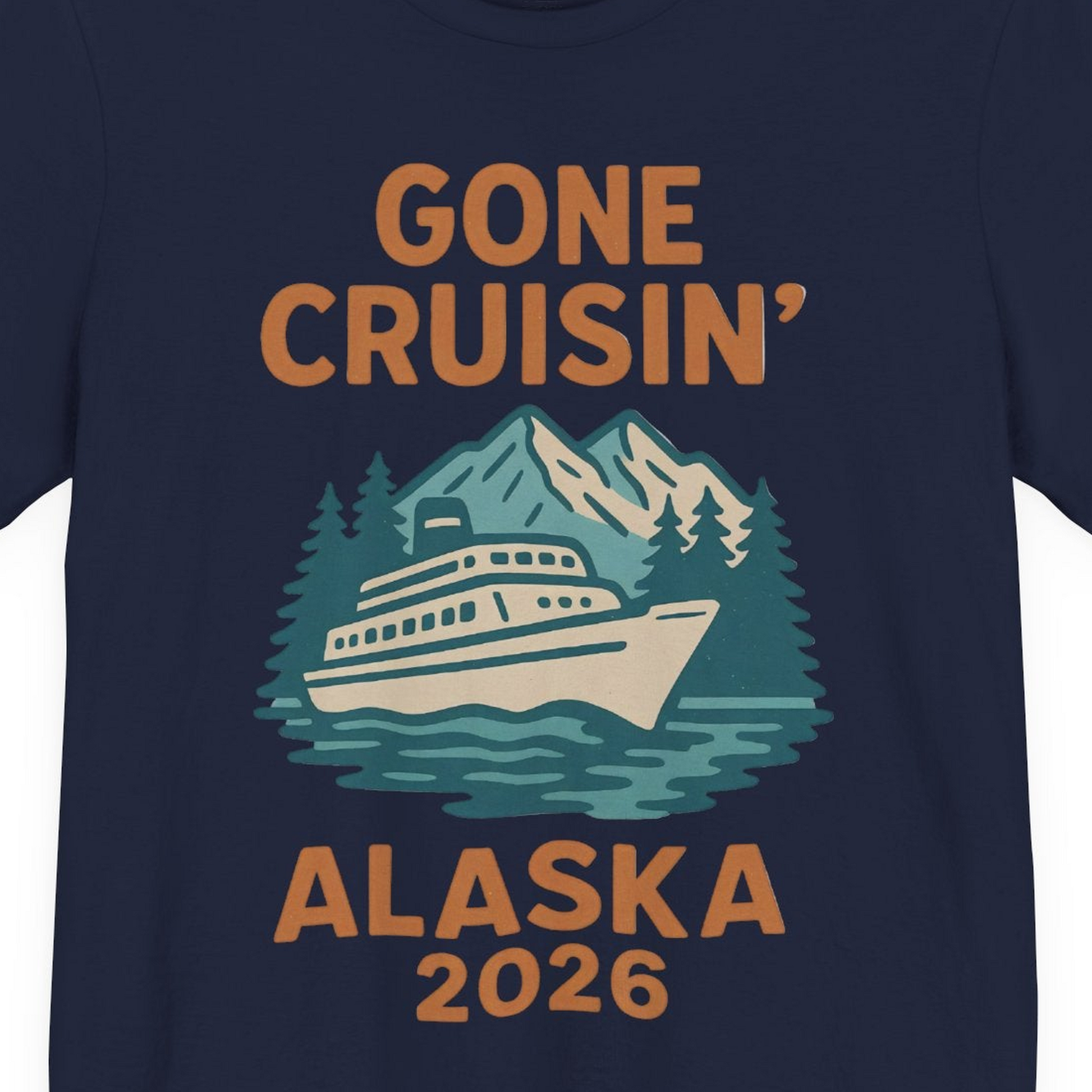 Gone Cruisin Alaska 2026 Retro Cruise Ship Nature Scenery Shirt — Premium Tee Premium T-Shirt – Navy – Alaska Cruise Shirts Close Up