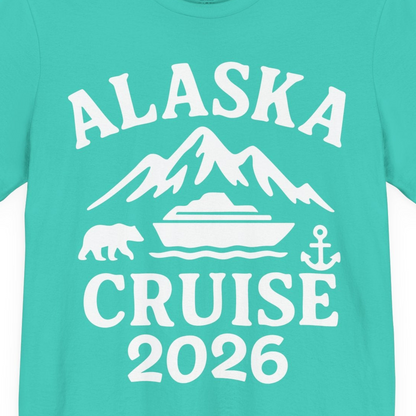 Alaska Cruise 2026 Shirt Premium T-Shirt – Teal – Alaska Cruise Shirts Close Up