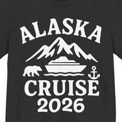 Alaska Cruise 2026 Shirt Premium T-Shirt – Dark Grey Heather – Alaska Cruise Shirts Close Up