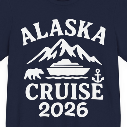 Alaska Cruise 2026 Shirt Premium T-Shirt – Navy – Alaska Cruise Shirts Close Up