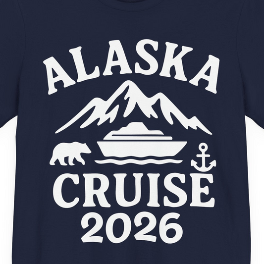 Alaska Cruise 2026 Shirt Premium T-Shirt – Navy – Alaska Cruise Shirts Close Up