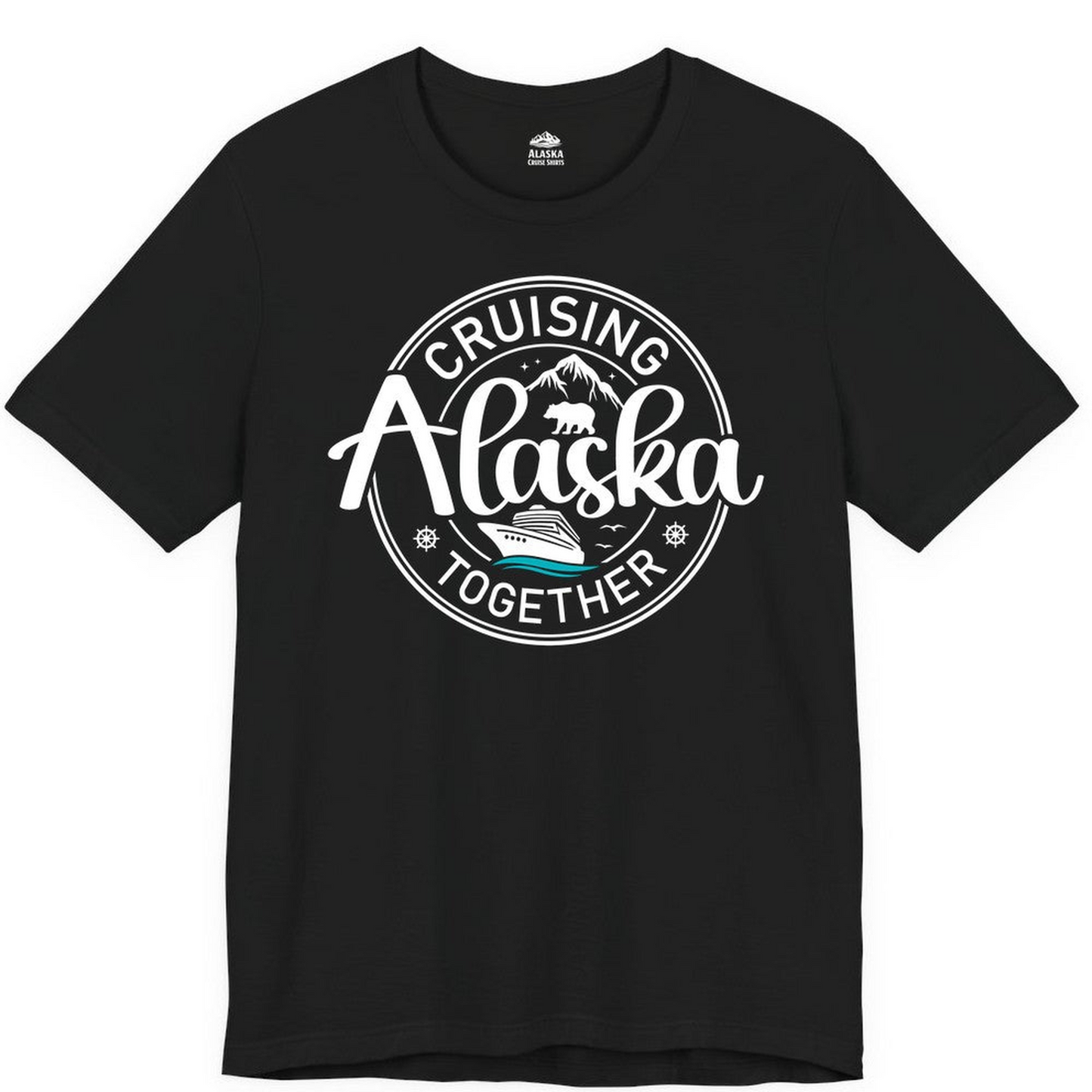Alaska Cruise Adventure Retro Badge Shirt Premium T-Shirt – Black – Alaska Cruise Shirts Close Up