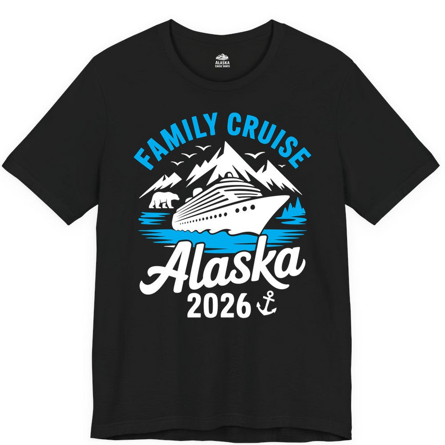 Alaska Family Cruise Shirt 2026 Mountains Wildlife Adventure Tee — Premium Tee Premium T-Shirt – Black – Alaska Cruise Shirts Close Up