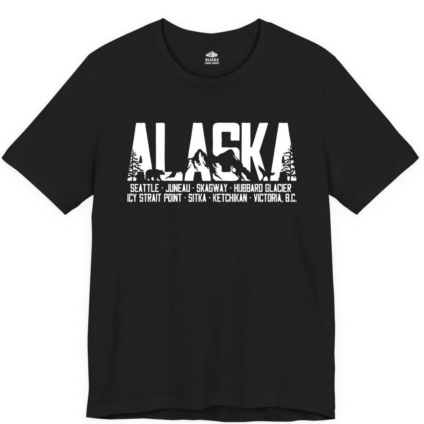 Alaska Cruise Silhouette Wildlife Destinations Shirt Seattle Juneau — Premium Tee Premium T-Shirt – Black – Alaska Cruise Shirts Close Up