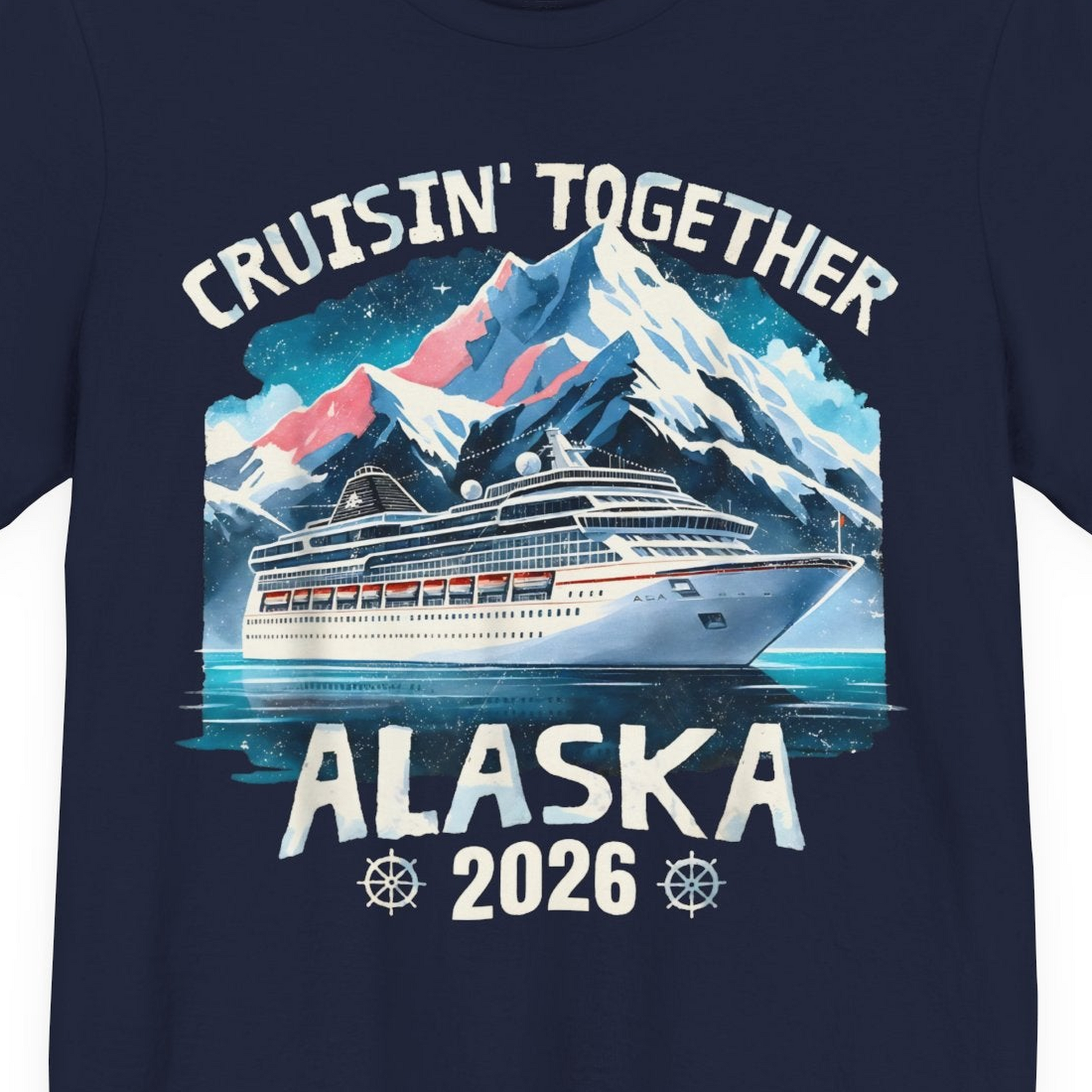 Alaska Cruise 2026 Shirt Premium T-Shirt – Navy – Alaska Cruise Shirts Close Up