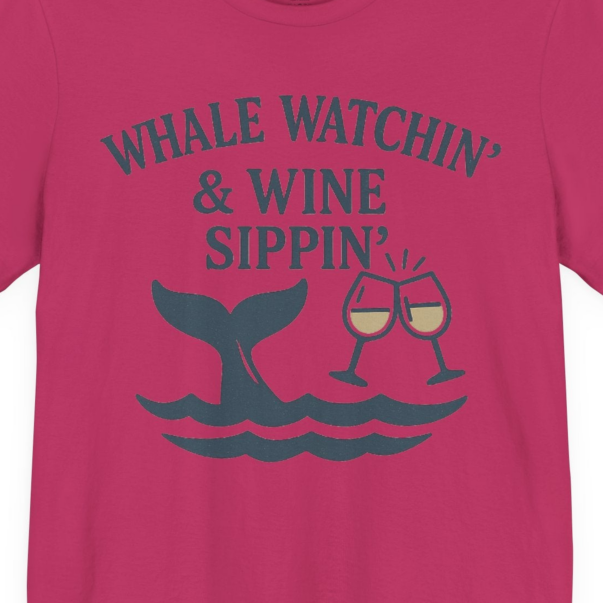 Whale Watching and Wine Sippin Shirt Premium T-Shirt – Berry – Alaska Cruise Shirts Close Up