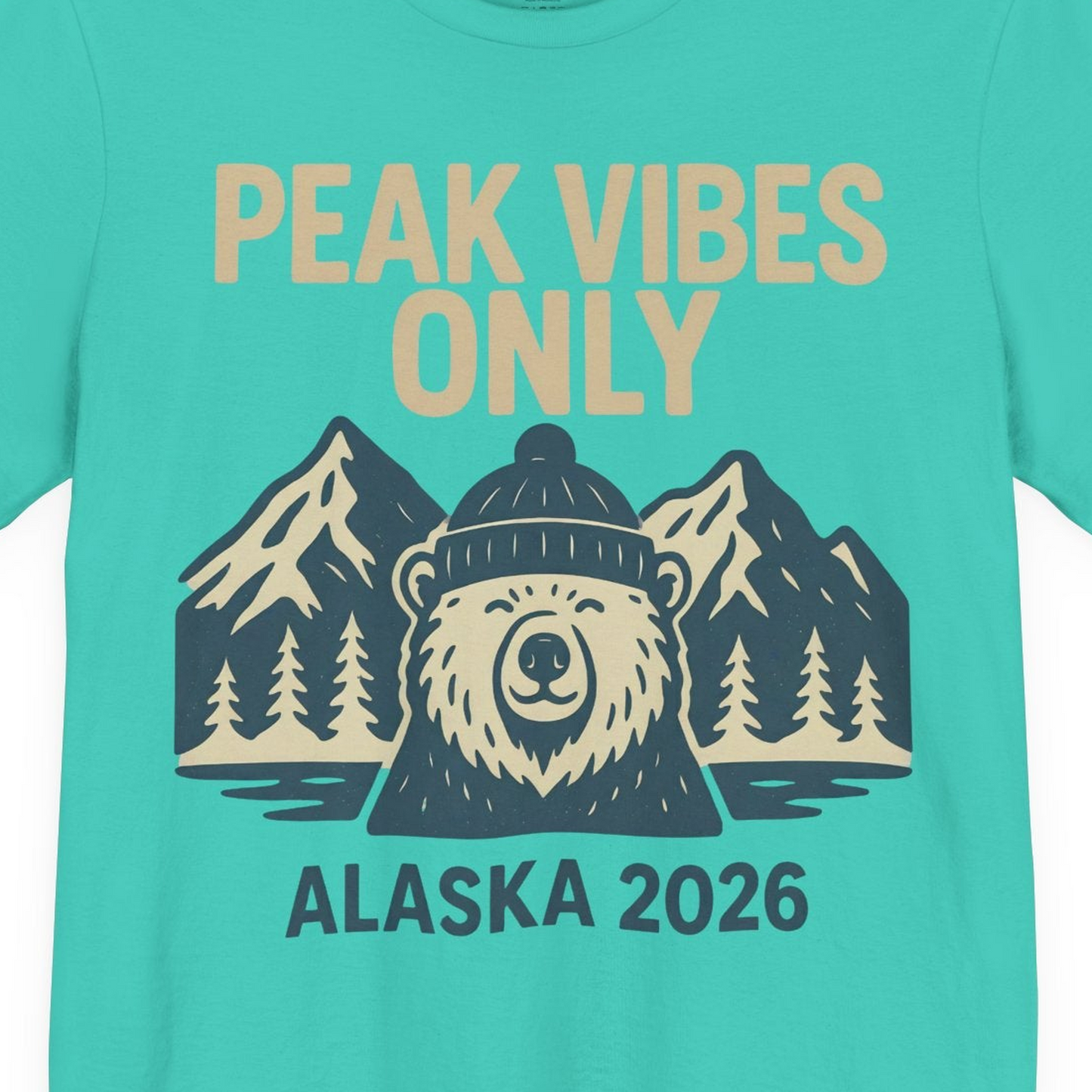 Alaska 2026 Mountain Adventure Bear Premium T-Shirt – Teal – Alaska Cruise Shirts Close Up