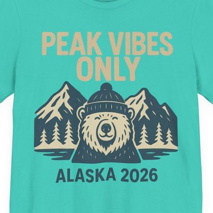 Alaska 2026 Mountain Adventure Bear Premium T-Shirt – Teal – Alaska Cruise Shirts Close Up