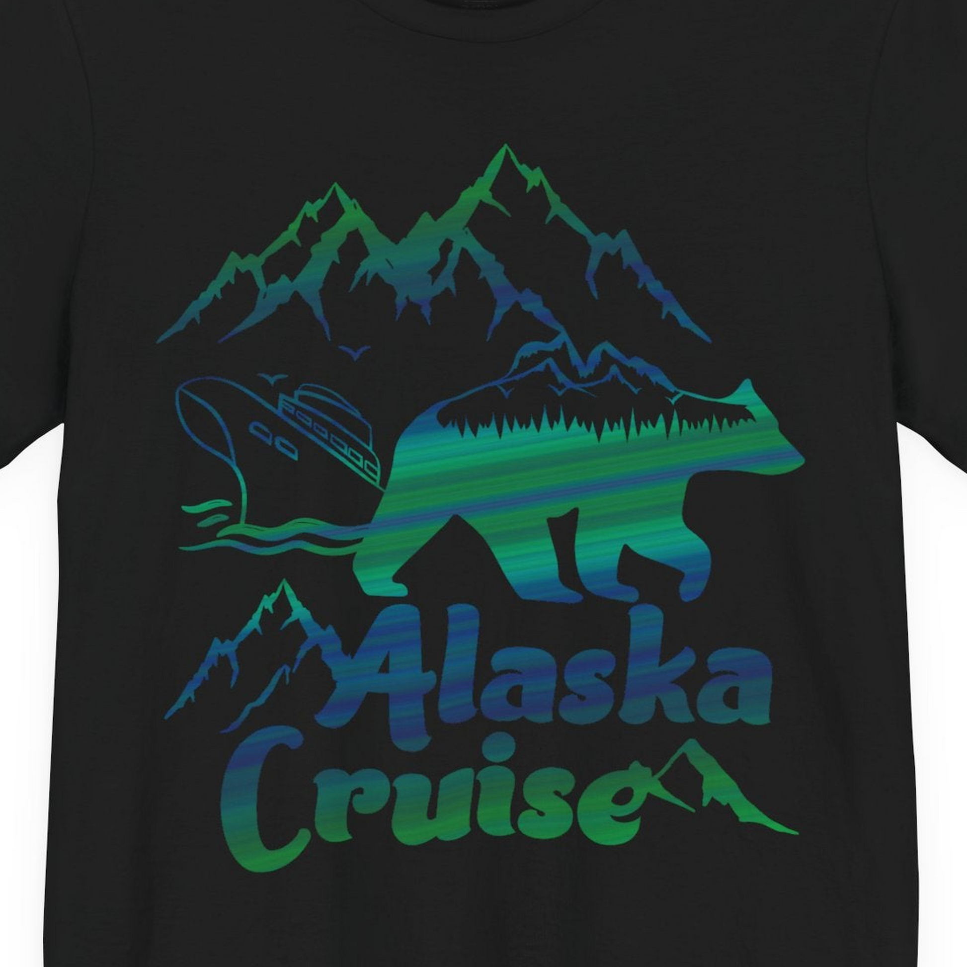 Alaska Cruise Bear Mountains Silhouette Shirt Premium T-Shirt – Black – Alaska Cruise Shirts Close Up