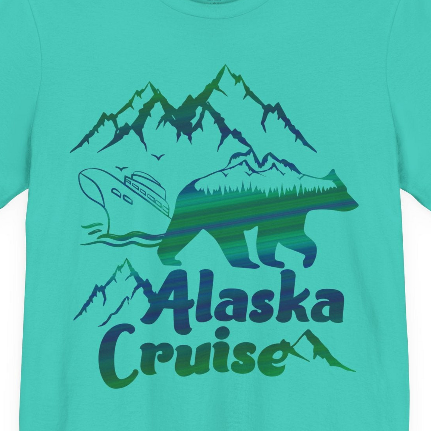 Alaska Cruise Bear Mountains Silhouette Shirt Premium T-Shirt – Teal – Alaska Cruise Shirts Close Up