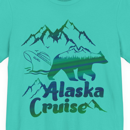 Alaska Cruise Bear Mountains Silhouette Shirt Premium T-Shirt – Teal – Alaska Cruise Shirts Close Up
