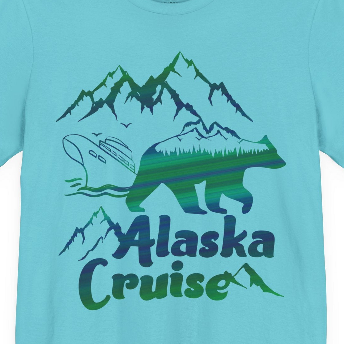 Alaska Cruise Bear Mountains Silhouette Shirt Premium T-Shirt – Turquoise – Alaska Cruise Shirts Close Up