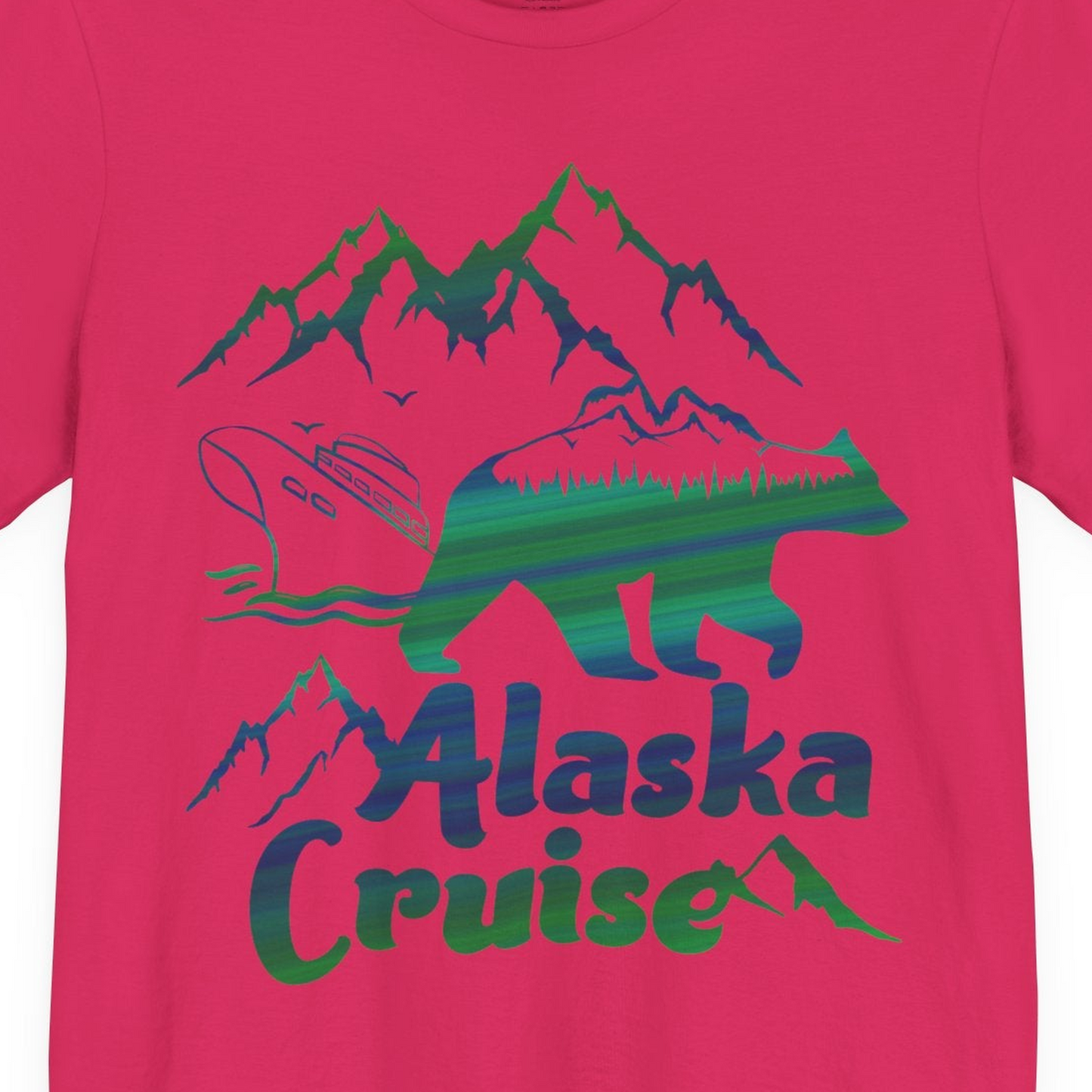 Alaska Cruise Bear Mountains Silhouette Shirt Premium T-Shirt – Fuchsia – Alaska Cruise Shirts Close Up