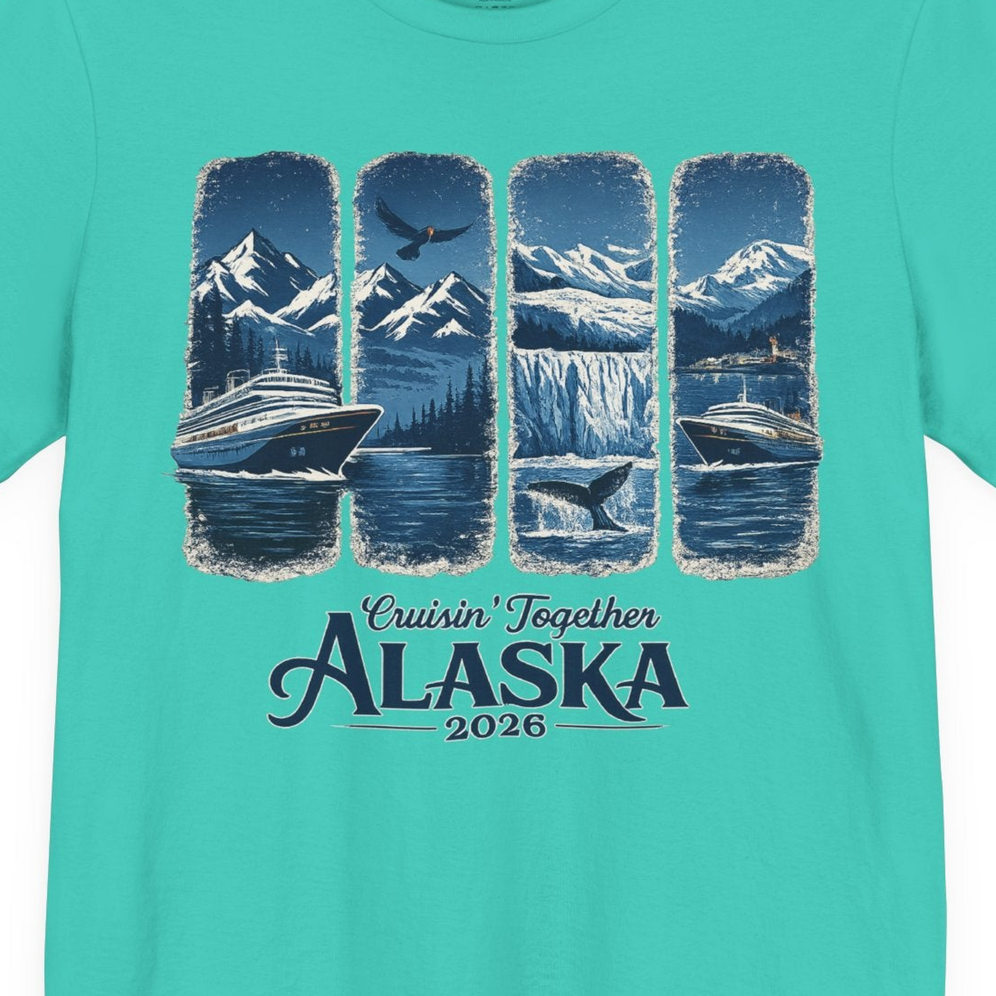 Alaska Cruise Adventure Shirt Premium T-Shirt – Teal – Alaska Cruise Shirts Close Up