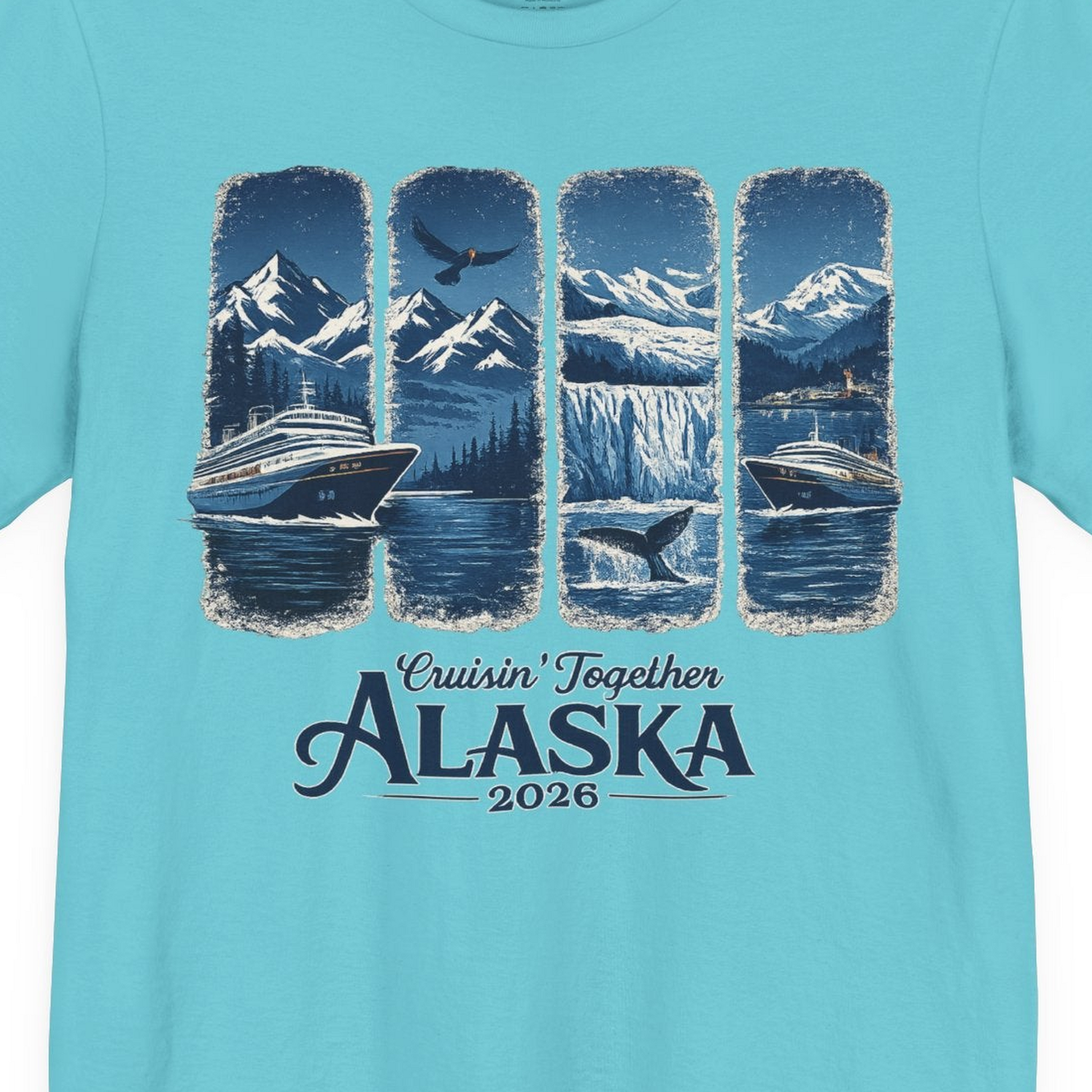 Alaska Cruise Adventure Shirt Premium T-Shirt – Turquoise – Alaska Cruise Shirts Close Up