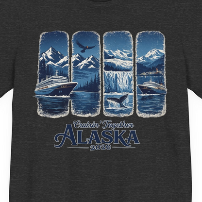 Alaska Cruise Adventure Shirt Premium T-Shirt – Dark Grey Heather – Alaska Cruise Shirts Close Up