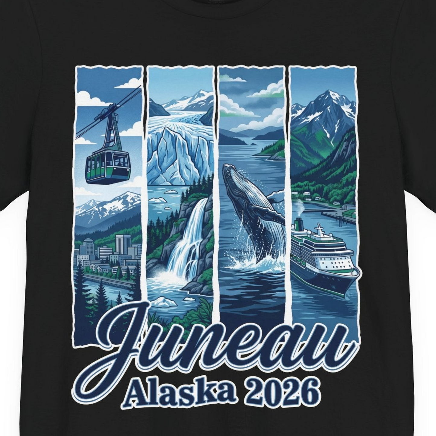 Juneau Alaska 2026 Cruise and Nature Souvenir Shirt — Premium Tee Premium T-Shirt – Black – Alaska Cruise Shirts Close Up
