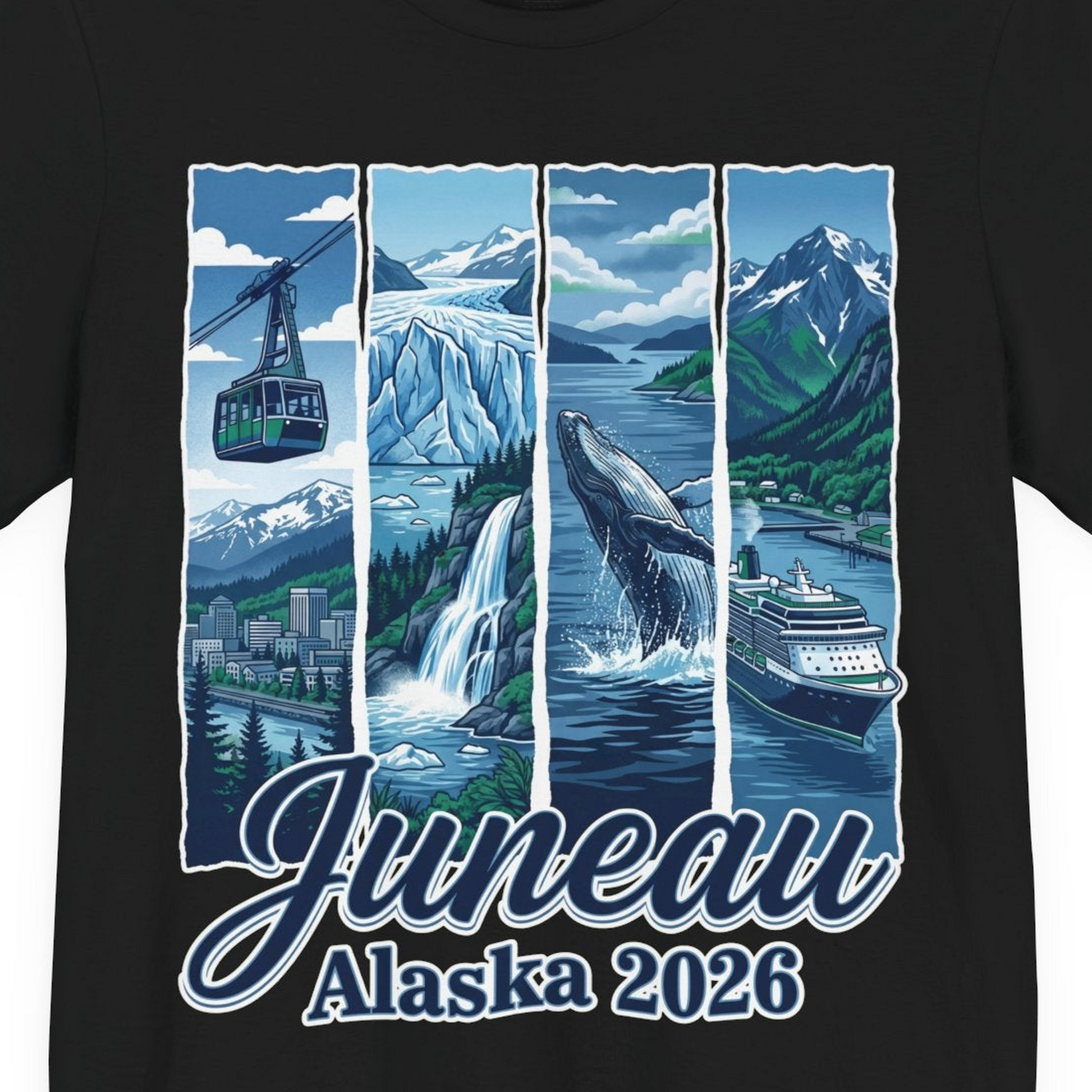 Juneau Alaska 2026 Cruise and Nature Souvenir Shirt — Premium Tee Premium T-Shirt – Black – Alaska Cruise Shirts Close Up